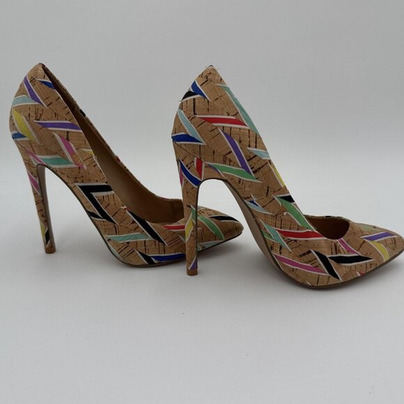 ShoeDazzle Shoes Womens Size 6 Multicolor Cork Stiletto High Heels Pointed Toe - Picture 8 of 9
